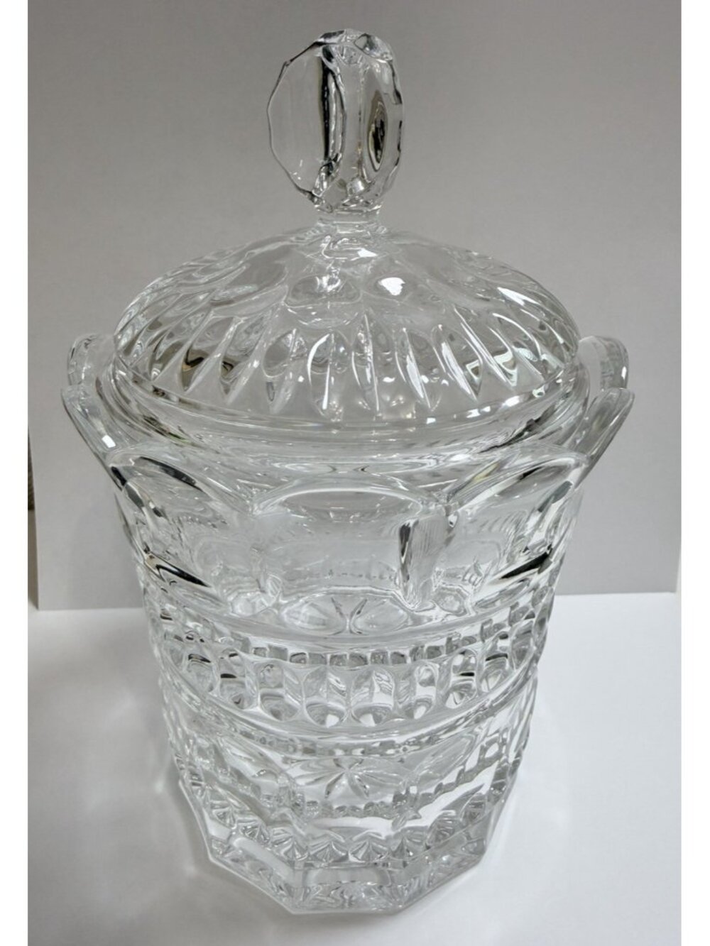 Shannon Crystal By Godinger  Biscuit Cookie Jar with Lid 8" Excellent